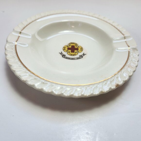 Vintage Balfour Ashtray Fidelis 1904 White Ceramic Gold Rim Noubliez Pas - Picture 5 of 7